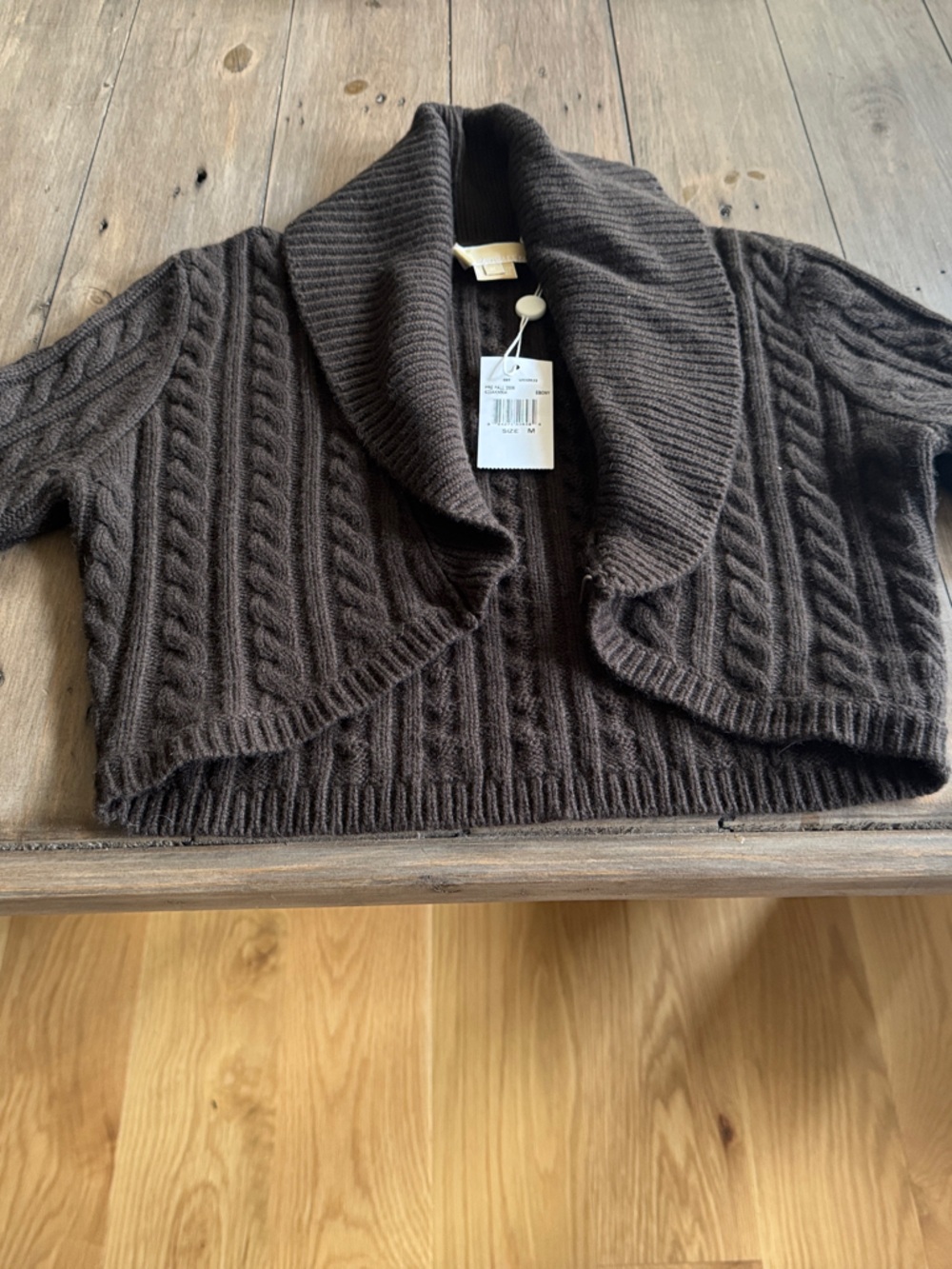 Michael Kors Collection Cashmere Chocolate Brown Cable-Trim Cropped Shawl